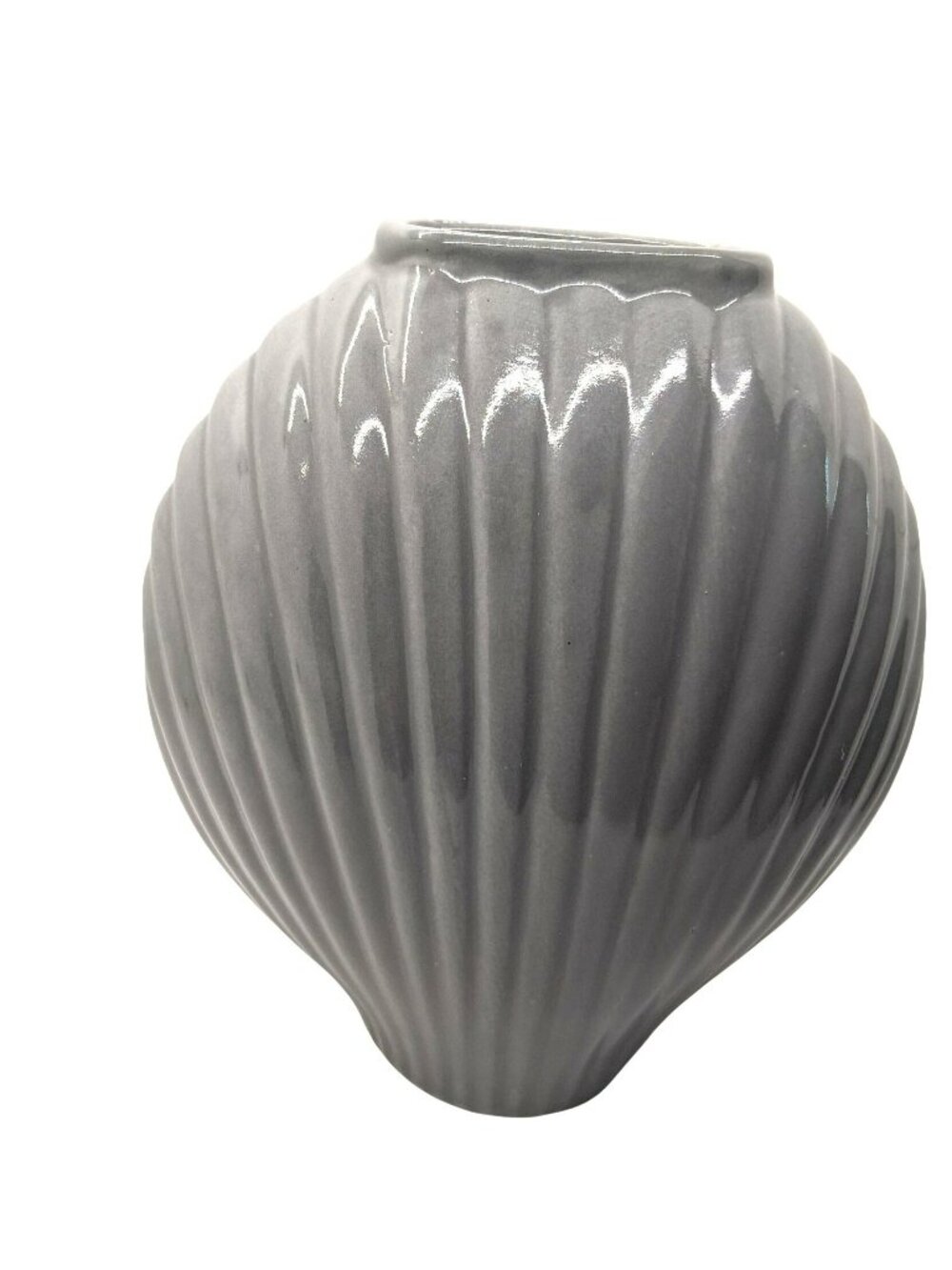 Vintage Art Deco Hollywood Regency Ridged Seashell Gray Ceramic Vase